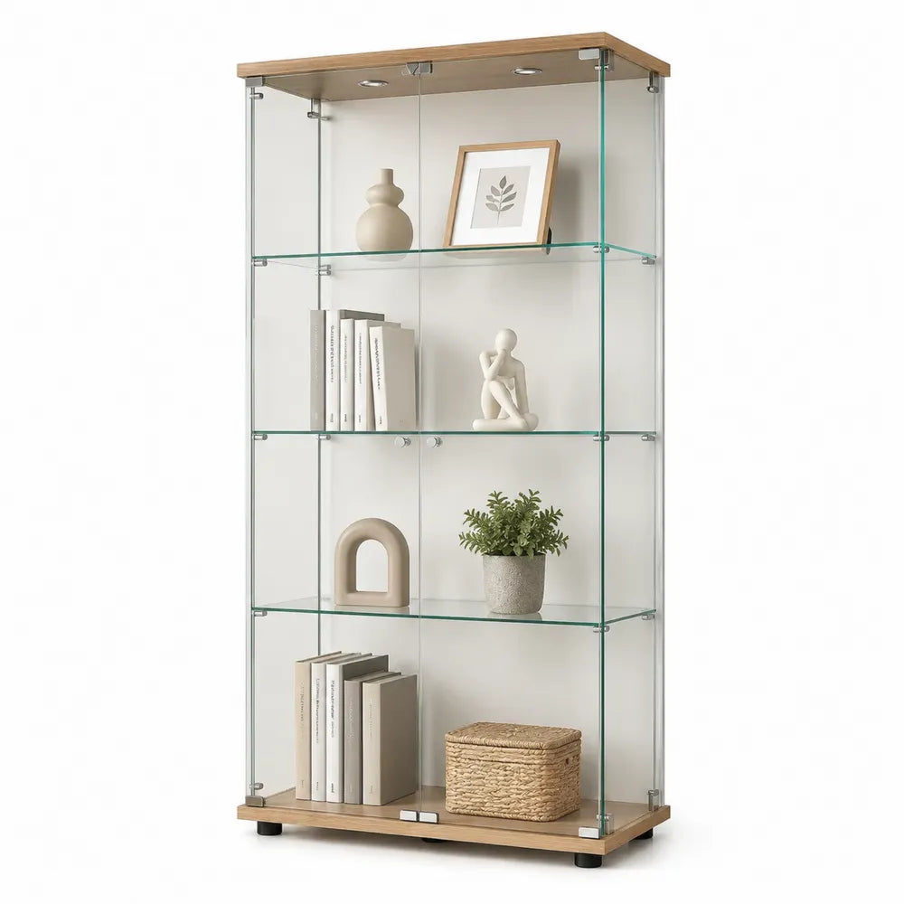 Estantería de vidrio templado con estantes de MDF 160x80x30 cm