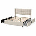 Cama de tela poliéster beige con almacenamiento 160x200 cm