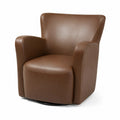 Sillón Giratorio de PVC Marrón con Estructura de Madera