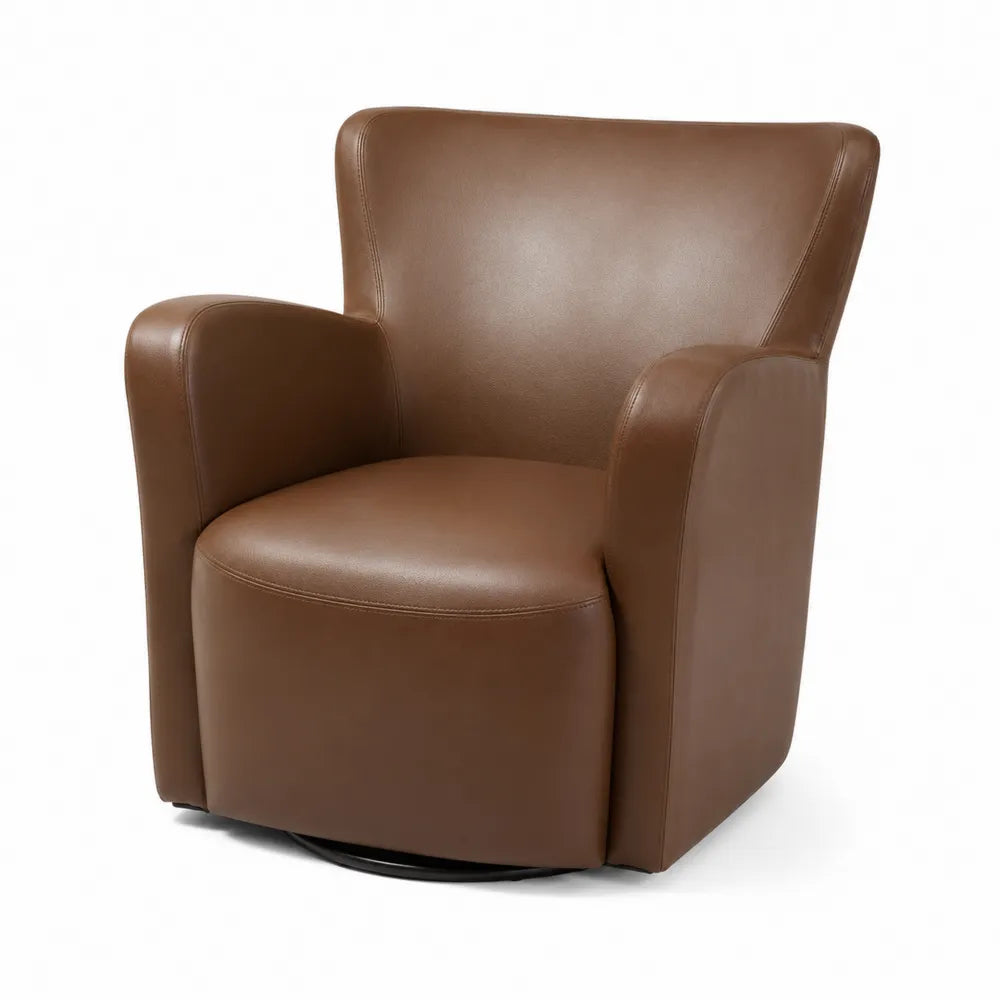 Sillón Giratorio de PVC Marrón con Estructura de Madera