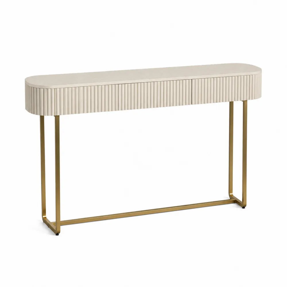 Mesa consola MDF beige con patas de acero