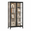Vitrina de metal negro con puertas de vidrio templado estriado 180x90x40 cm