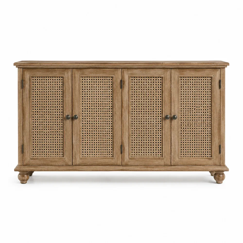 Aparador de Madera y Ratán con Puertas de Tejido