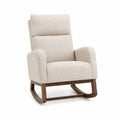 Sillón mecedora de tela con marco de madera