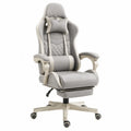 Silla de oficina de poliéster gris claro con reposapiés y cojines