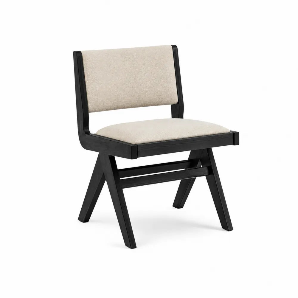 Silla de madera y tela de poliéster negro y beige