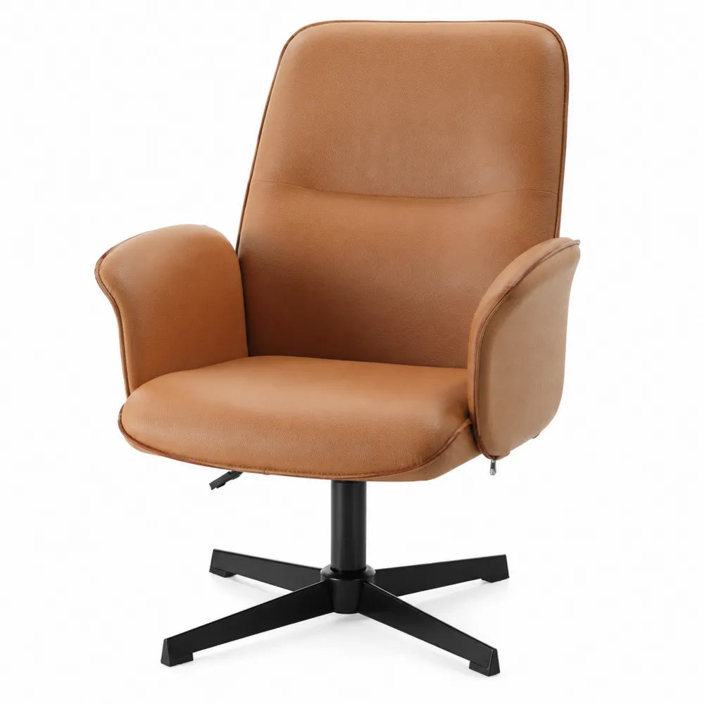 Silla de oficina giratoria piel sintética marrón claro