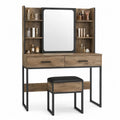 Conjunto de tocador con espejo y taburete de MDF y acero marrón/negro