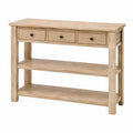 Mesa consola de madera de pino con 3 cajones y 2 estantes