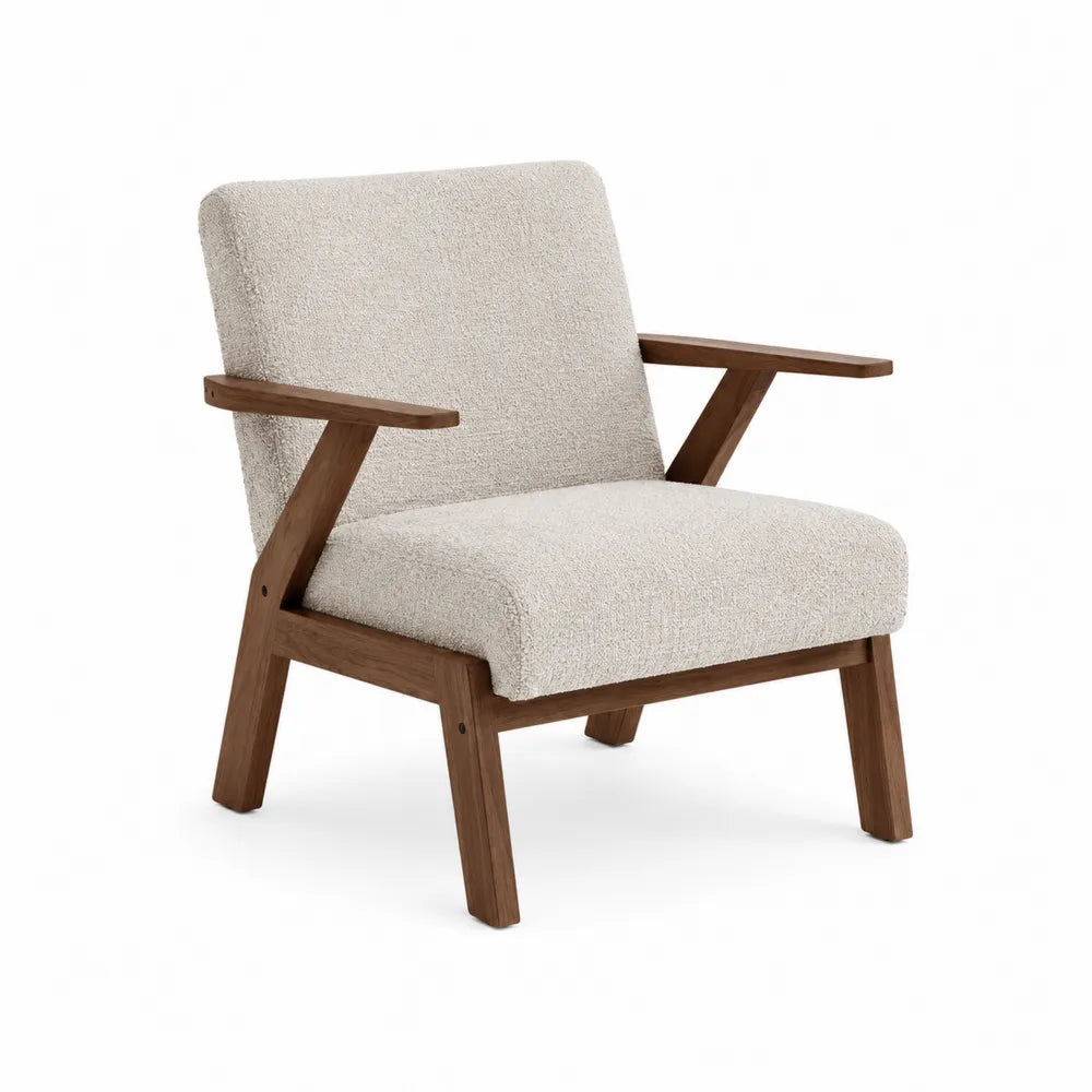 Sillón de madera con tapizado de poliéster beige