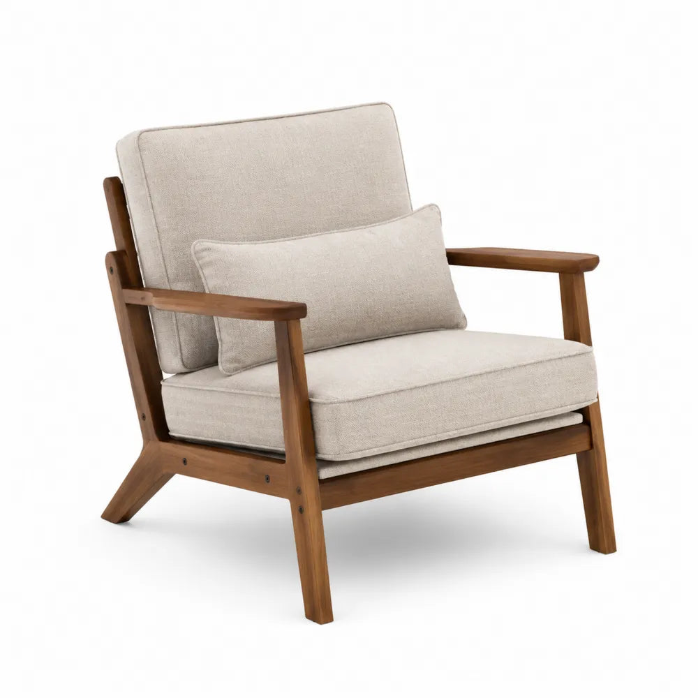 Silla de madera de nogal con cojines de poliéster beige