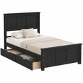 Cama individual de madera negra con almacenamiento de 200x100 cm