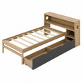 Cama individual de madera con estante y cajones 200x90 cm beige/gris