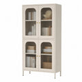 Librería de metal con puertas de vidrio estriado 180x80x40 cm beige